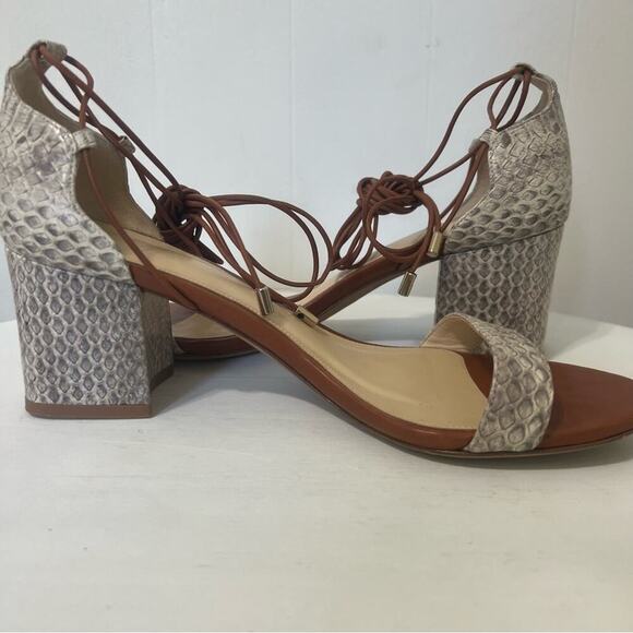 Alexandre Birman Snakeskin Leather Open Toe Strappy Block Heel Shoes Sandal 6.5 - Picture 11 of 13
